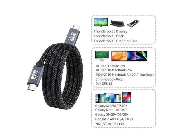 Alt view image 6 of 7 - Vszerda USB-C Cable Male to Male USB3.2 20Gbps 240W 8K 5K 4K USB4.0 Sleeve Braid Hyper Super Coiled Type-C Fast Charging Cord 2m
