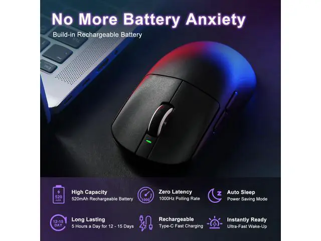 Alt view image 2 of 7 - Vszerda R1 SE+ Gaming Mouse, 18000 DPI, High-Precision PAW3395 SE Sensor,55g Lightweight, Tri-Mode 2.4G/BT5.0/USB-C Wireless Mouse, Programmable Ergonomic Mouse Suitable for Laptops/PC/Mac (Black)