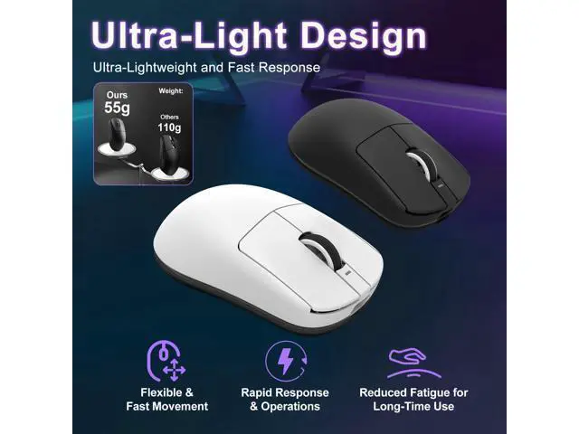 Alt view image 5 of 7 - Vszerda R1 SE+ Gaming Mouse, 18000 DPI, High-Precision PAW3395 SE Sensor,55g Lightweight, Tri-Mode 2.4G/BT5.0/USB-C Wireless Mouse, Programmable Ergonomic Mouse Suitable for Laptops/PC/Mac (Black)