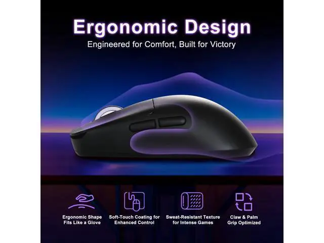Alt view image 6 of 7 - Vszerda R1 SE+ Gaming Mouse, 18000 DPI, High-Precision PAW3395 SE Sensor,55g Lightweight, Tri-Mode 2.4G/BT5.0/USB-C Wireless Mouse, Programmable Ergonomic Mouse Suitable for Laptops/PC/Mac (Black)