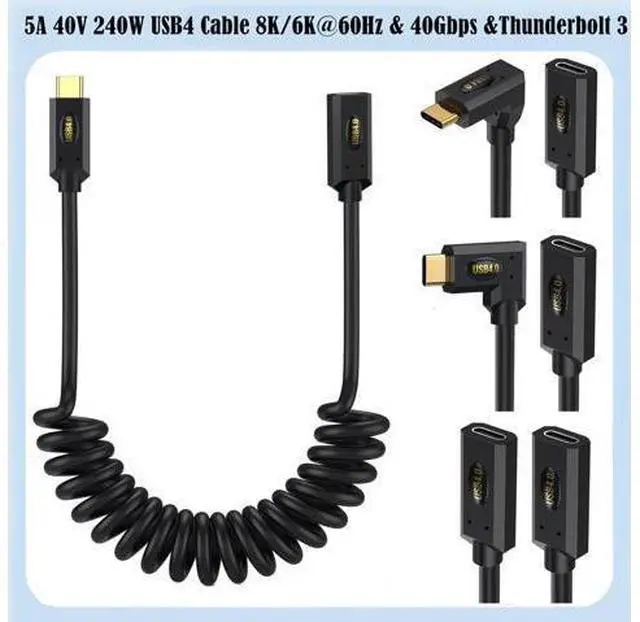 Alt view image 3 of 6 - Vszerda USB4.0 Cable Spring Coiled, USB C to USB C Cord 8K/6K @60hz 40Gbps 240W Fast Data Charging Type C Spring Spiral Cord Cables, 4FT/1.2M (Female to Female, Straight to Straight)