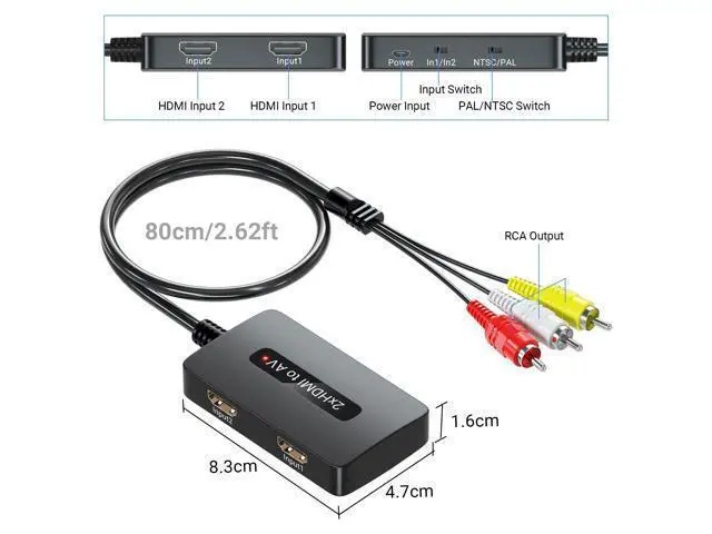Alt view image 7 of 7 - Vszerda 2 x HDMI to RCA Converter, Dual Port HDMI to AV Composite Converter for HD Devices to Display on Old TVs