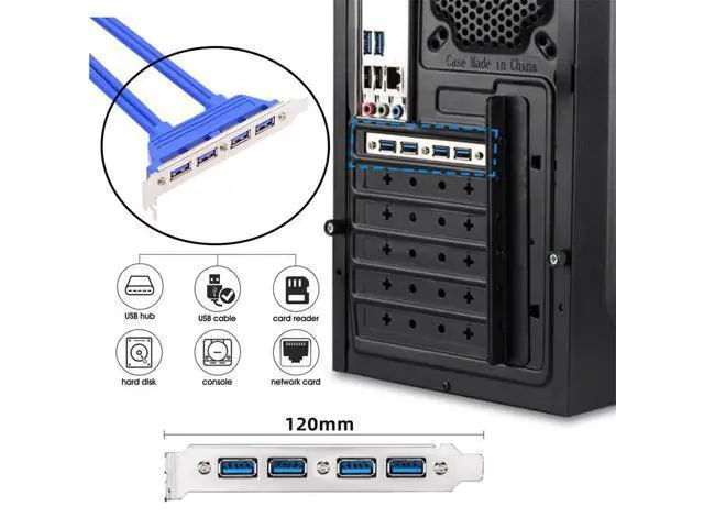 Alt view image 2 of 7 - Vszerda 4 Ports USB3.0 Female Hub to Motherboard 20pin Mount Panel Extension Baffle Cable with PCI Bracket 50cm