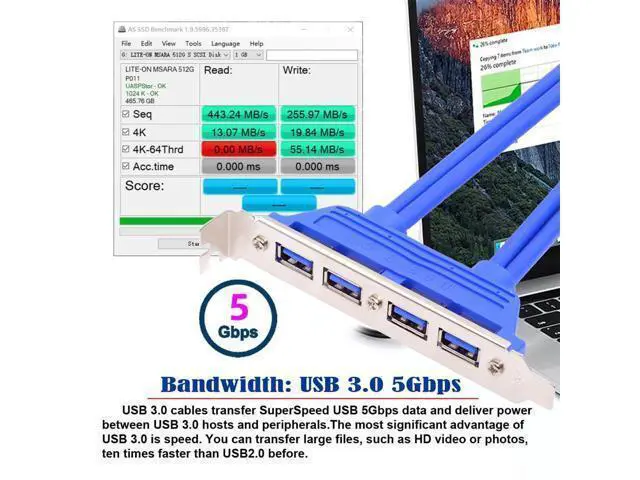 Alt view image 5 of 7 - Vszerda 4 Ports USB3.0 Female Hub to Motherboard 20pin Mount Panel Extension Baffle Cable with PCI Bracket 50cm