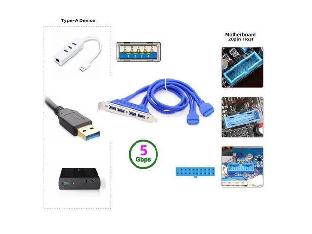 Alt view image 6 of 7 - Vszerda 4 Ports USB3.0 Female Hub to Motherboard 20pin Mount Panel Extension Baffle Cable with PCI Bracket 50cm