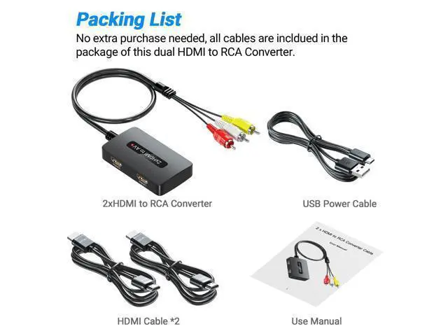 Alt view image 6 of 7 - Vszerda 2 x HDMI to RCA Converter, Dual Port HDMI to AV Composite Converter for HD Devices to Display on Old TVs