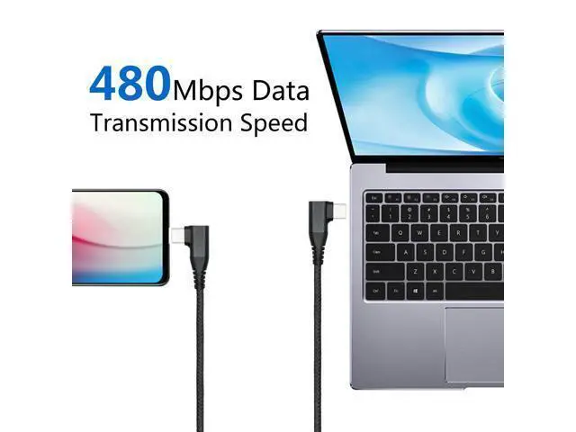 Alt view image 5 of 7 - Vszerda Right Angle USB C to USB C Cable 3M/9FT, 90 Degree 60W PD Type C Fast Charging & Data Transmission Nylon Braided Cable, for Type C Devices Laptop/Tablet/Cell Phone(Black)