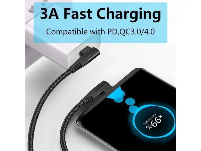 Alt view image 3 of 7 - Vszerda Right Angle USB C to USB C Cable 3M/9FT, 90 Degree 60W PD Type C Fast Charging & Data Transmission Nylon Braided Cable, for Type C Devices Laptop/Tablet/Cell Phone(Black)
