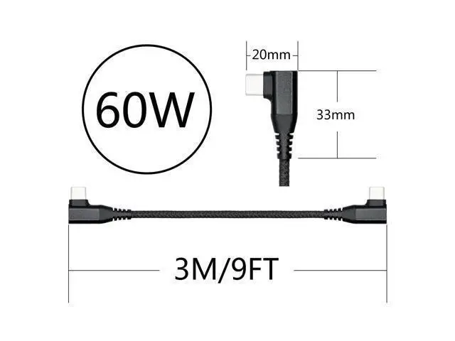 Alt view image 7 of 7 - Vszerda Right Angle USB C to USB C Cable 3M/9FT, 90 Degree 60W PD Type C Fast Charging & Data Transmission Nylon Braided Cable, for Type C Devices Laptop/Tablet/Cell Phone(Black)