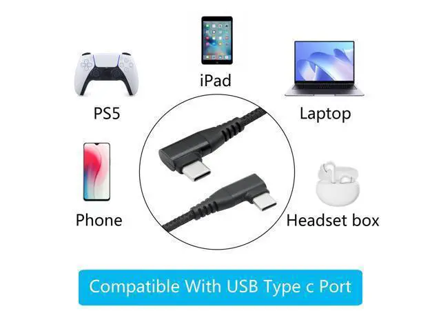 Alt view image 6 of 7 - Vszerda Right Angle USB C to USB C Cable 3M/9FT, 90 Degree 60W PD Type C Fast Charging & Data Transmission Nylon Braided Cable, for Type C Devices Laptop/Tablet/Cell Phone(Black)
