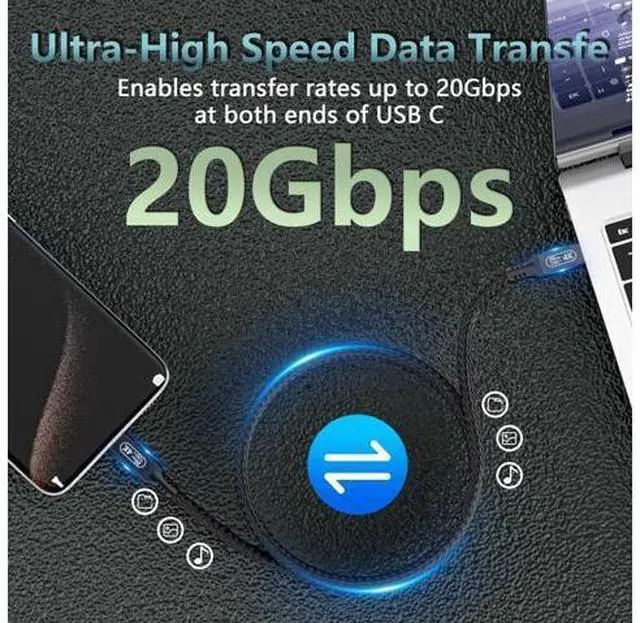 Alt view image 3 of 14 - Vszerda USB c Cable 3.2 gen 2 Data Transfer 20gbpsType C to Type C Long Cable 16.5ft/5m PD 100W Fast Charge4k@60hz Video Cable for Monitor.