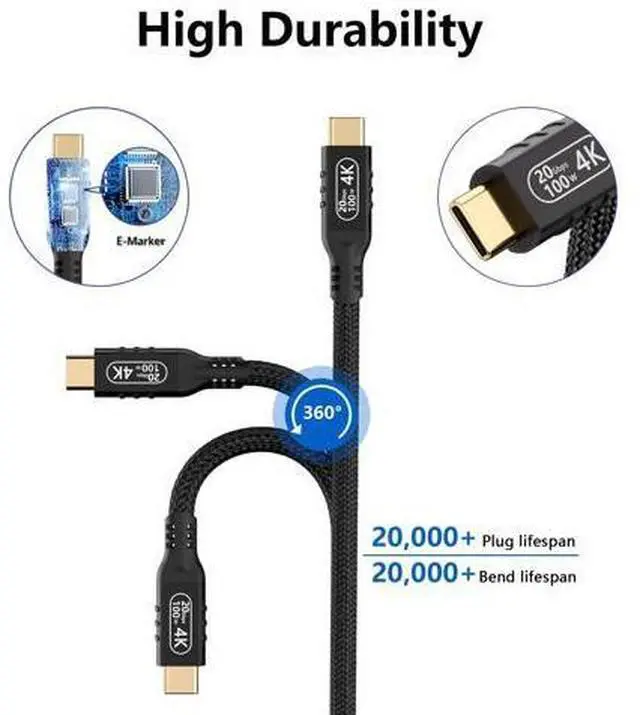 Alt view image 6 of 14 - Vszerda USB c Cable 3.2 gen 2 Data Transfer 20gbpsType C to Type C Long Cable 16.5ft/5m PD 100W Fast Charge4k@60hz Video Cable for Monitor.