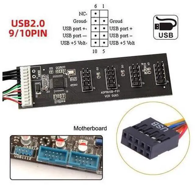 Alt view image 2 of 7 - Vszerda USB 2.0 9pin 10pin Header 1 to 4 Female Splitter Extension Cable HUB with IDE 5V Power Connector Adapter Port Multilier