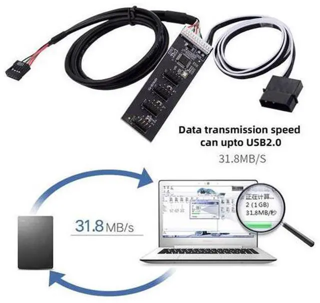 Alt view image 3 of 7 - Vszerda USB 2.0 9pin 10pin Header 1 to 4 Female Splitter Extension Cable HUB with IDE 5V Power Connector Adapter Port Multilier