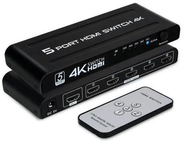 Main image of Vszerda 4K HDMI Switch 5 in 1 Out,5 Port HDMI Switcher Selector Box with IR Remote Control & Auto Switch, Support 4K@30Hz, HDR, HDMI 1.4, HDCP, 3D, 1080P for HDTV PS3 PS4 Xbox Projector Blu-ray Player