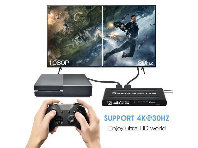 Alt view image 3 of 6 - Vszerda 4K HDMI Switch 5 in 1 Out,5 Port HDMI Switcher Selector Box with IR Remote Control & Auto Switch, Support 4K@30Hz, HDR, HDMI 1.4, HDCP, 3D, 1080P for HDTV PS3 PS4 Xbox Projector Blu-ray Player