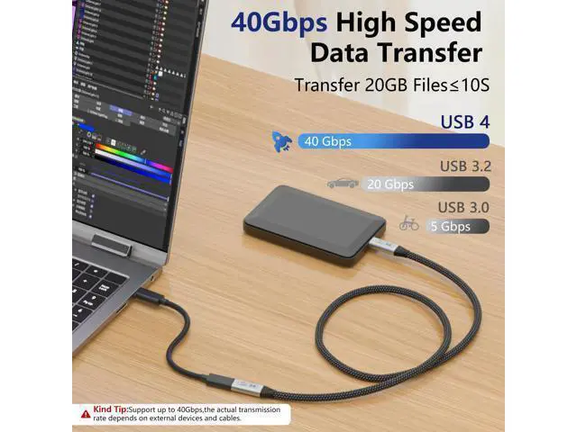 Alt view image 6 of 7 - Vszerda 6.6ft/2M USB4 Cable, USB-C Female to USB-C Male, 40Gbps Data Transfer, 8K@60Hz Video, 240W Fast Charging, Compatible with Thunderbolt 4, Laptop, Tablet, Smartphone, Monitor
