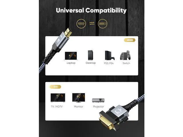 Alt view image 4 of 7 - Vszerda HDMI A to DVI Adapter Cable 10FT, High-Speed Gold-Plated Plug and Play Bi-Directional Nylon Braid 1080p, DVI to HDMI Adapter for Televison/Monitor/Video Card/Graphics Card