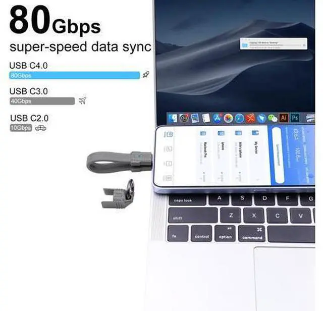 Alt view image 4 of 7 - Vszerda Short USB C Cable Keychain, 240W 5A Charging USB C Keychain Cable, 80Gbps Data Transfer, 8K 60Hz Video Display for iPhone 16 15, Laptop, External SSD, in Grey 13cm
