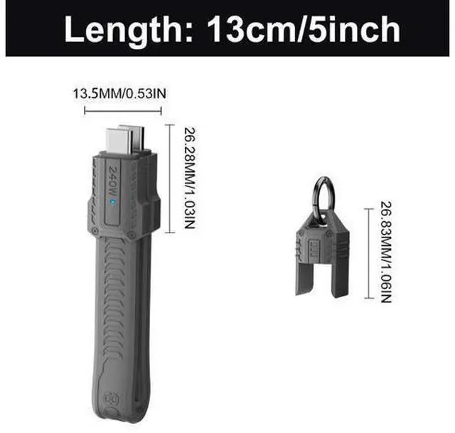 Alt view image 7 of 7 - Vszerda Short USB C Cable Keychain, 240W 5A Charging USB C Keychain Cable, 80Gbps Data Transfer, 8K 60Hz Video Display for iPhone 16 15, Laptop, External SSD, in Grey 13cm