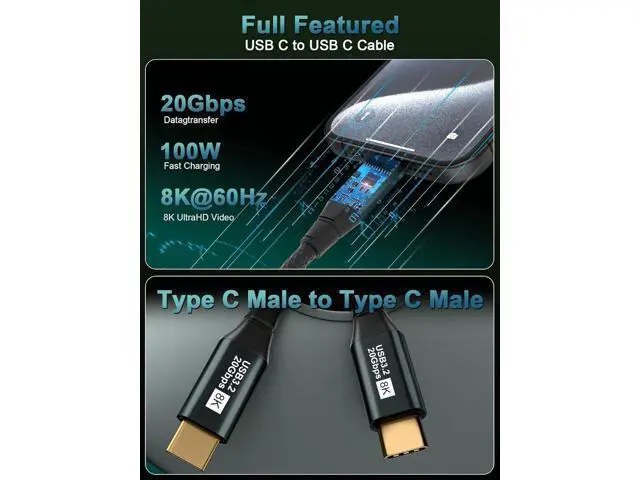 Alt view image 6 of 7 - USB C Monitor Cable 8FT-8K@60Hz USB-C Video Cable-100W PD Fast Charging-USB 3.2 Gen 2 20Gbps Type-C Data Transfer, USBC to USBC Video Cable for iPhone 17 Air 16 15 Pro Max, MacBooks, iPad, Carplay