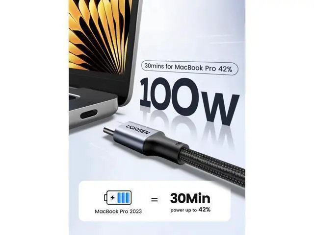 Alt view image 2 of 7 - UGREEN USB C to USB C Cable, 100W 2-Pack USB C Charger Cable for iPhone 17/17 Air/17 Pro/17 Pro Max/16, MacBook Pro, iPad Pro, Dell XPS, Samsung Galaxy S25/S24/S23 Ultra, Switch, Pixel, 6.6FT Black