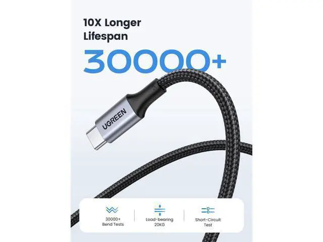 Alt view image 5 of 7 - UGREEN USB C to USB C Cable, 100W 2-Pack USB C Charger Cable for iPhone 17/17 Air/17 Pro/17 Pro Max/16, MacBook Pro, iPad Pro, Dell XPS, Samsung Galaxy S25/S24/S23 Ultra, Switch, Pixel, 3.3FT Black