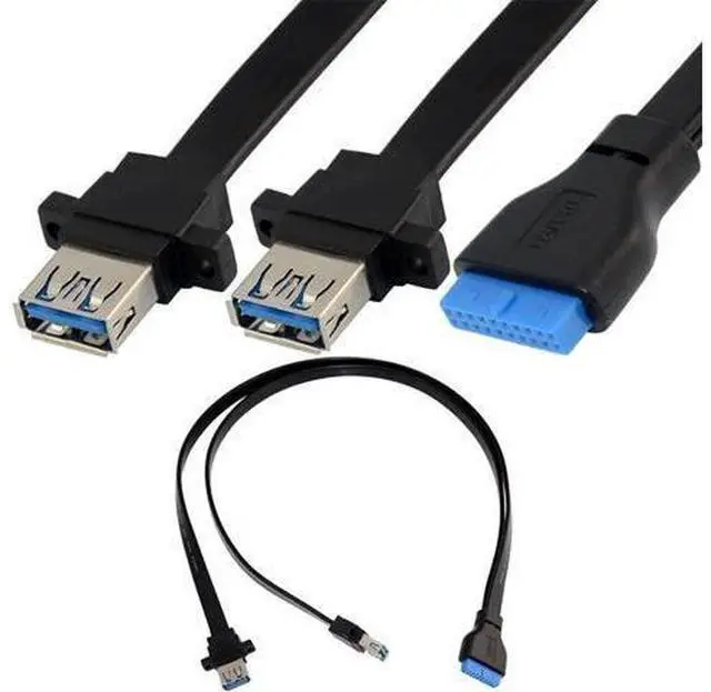 Main image of Vszerda 2 Port USB 3.0 A Female Screw Panel Mount to Motherboard 20 Pin Flat Cable Cord 3.3ft/1m