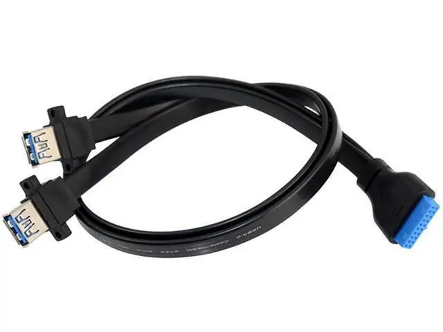 Alt view image 3 of 6 - Vszerda 2 Port USB 3.0 A Female Screw Panel Mount to Motherboard 20 Pin Flat Cable Cord 3.3ft/1m
