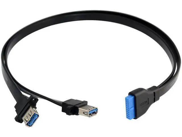Alt view image 4 of 6 - Vszerda 2 Port USB 3.0 A Female Screw Panel Mount to Motherboard 20 Pin Flat Cable Cord 3.3ft/1m