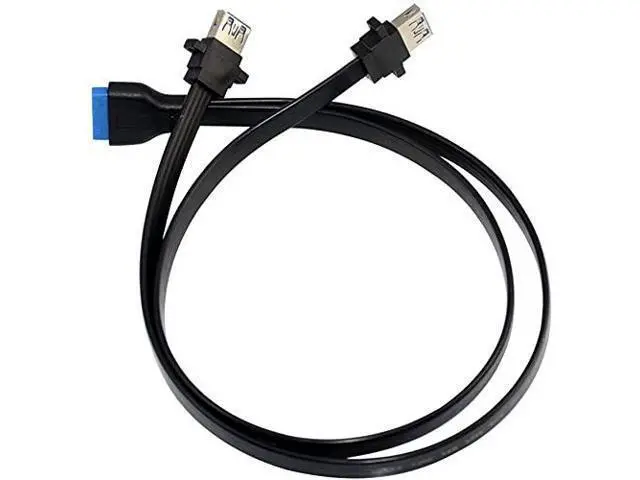 Alt view image 2 of 6 - Vszerda 2 Port USB 3.0 A Female Screw Panel Mount to Motherboard 20 Pin Flat Cable Cord 3.3ft/1m