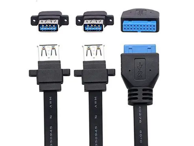 Alt view image 5 of 6 - Vszerda 2 Port USB 3.0 A Female Screw Panel Mount to Motherboard 20 Pin Flat Cable Cord 3.3ft/1m