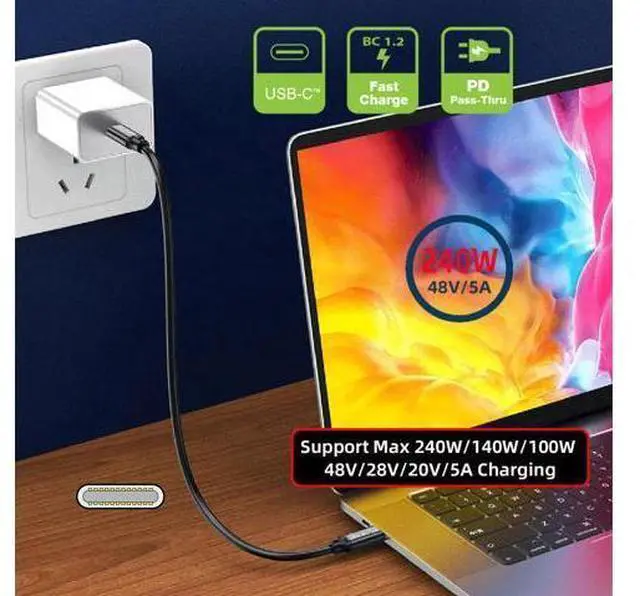 Alt view image 2 of 6 - Vszerda USB5.0 80Gbps USB-C Male to Male Type-C Cable with 240W and 16K@30hz 8K@60Hz 5K@60Hz Compatible with USB4.0 Thunderbolt3/4/5 (1.0m)