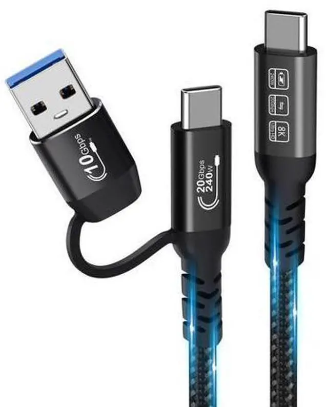 Main image of Vszerda USB C Cable,USbC 3.2 Gen 2X2 20Gbps,Multi Functional 2in1 USB A to Type C 8K@60Hz UHD Video 5A/240W PD3.1 Fast Charge Cord Compatible with Thunderbolt 3/4 MacBook Pro Samsung (USB C 200CM)