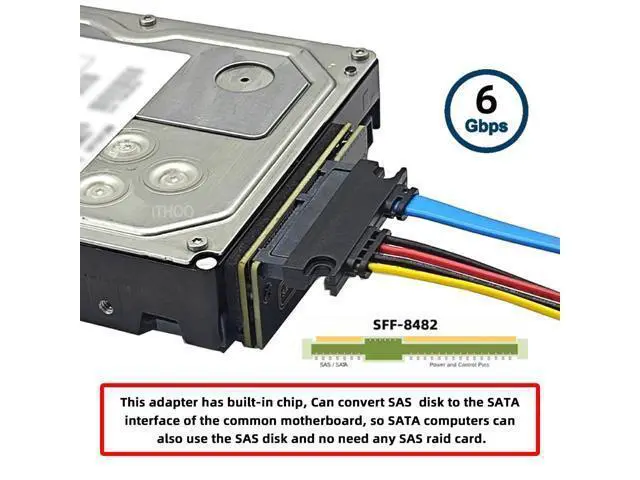 Alt view image 5 of 7 - Vszerda SFF-8482 SAS 29Pin to 7+15 22Pin SATA Hard Disk Drive Raid Adapter with SAS Controller Chipset and Power Port