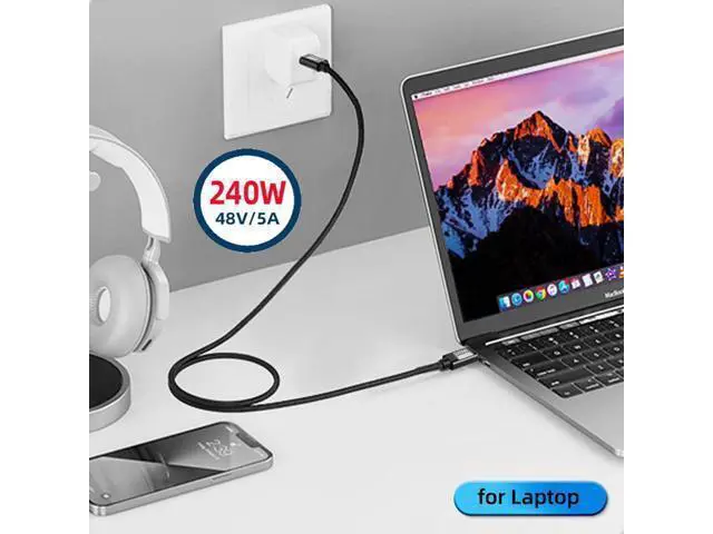 Alt view image 2 of 7 - Vszerda USB-C Cable Male to Male USB3.2 20Gbps 240W 8K 5K 4K USB4.0 Sleeve Braid Hyper Super Coiled Type-C Fast Charging Cord 2m