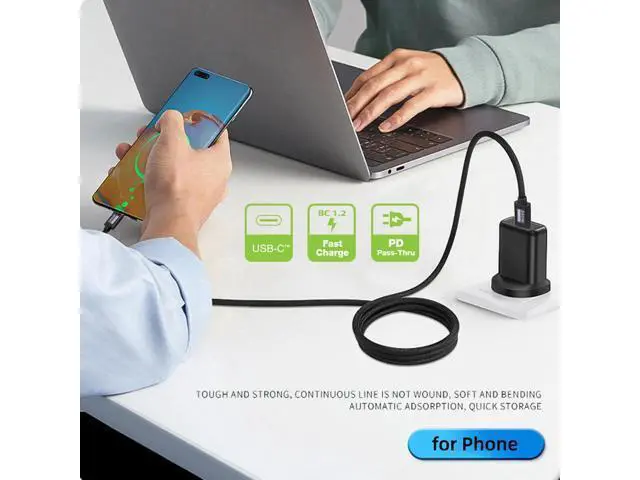Alt view image 3 of 7 - Vszerda USB-C Cable Male to Male USB3.2 20Gbps 240W 8K 5K 4K USB4.0 Sleeve Braid Hyper Super Coiled Type-C Fast Charging Cord 2m