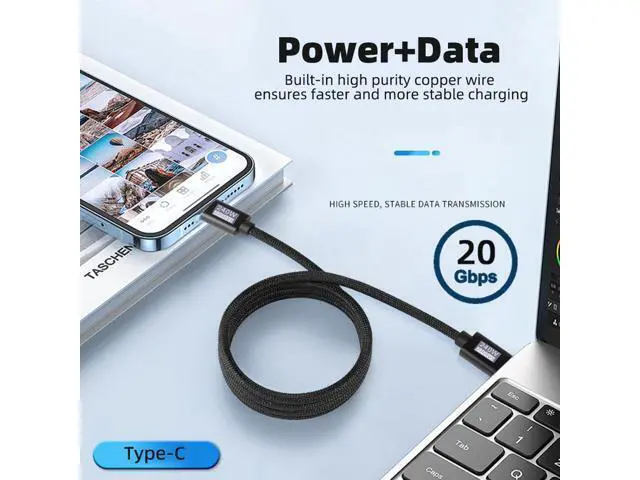 Alt view image 4 of 7 - Vszerda USB-C Cable Male to Male USB3.2 20Gbps 240W 8K 5K 4K USB4.0 Sleeve Braid Hyper Super Coiled Type-C Fast Charging Cord 2m