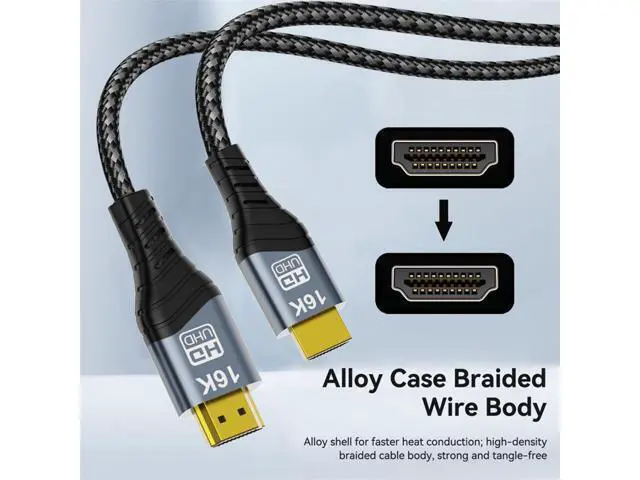 Alt view image 7 of 7 - Vszerda 16K 8K UHD HDMI 2.2 Cable 6.6FT/2M High Speed Type-A Male to HDMI Male Braided HDTV Cord for Gaming Monitor Desktop Laptop