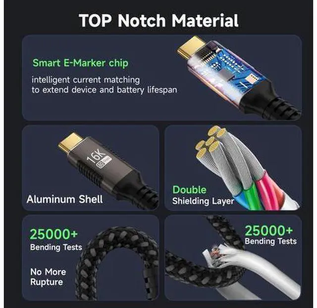 Alt view image 6 of 7 - USBC right angle Cable 6.6FT Compatible With Thunderbolt 5/4,90 degree Type C 240W Fast Charging,USB C 16K@60Hz/8K@120Hz HD Video Output for Display,USB 5/4 Cable 80Gbps Data Transfer for SSD/Dock.