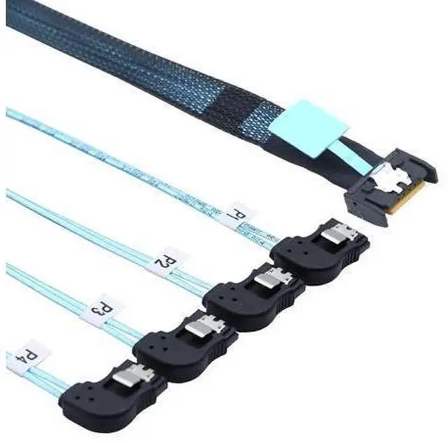 Main image of Vszerda PCIE Slimline Mini SAS MCIO SFF-8654 38P to 4X SATA Left Angle Hard Drive Cable 50CM