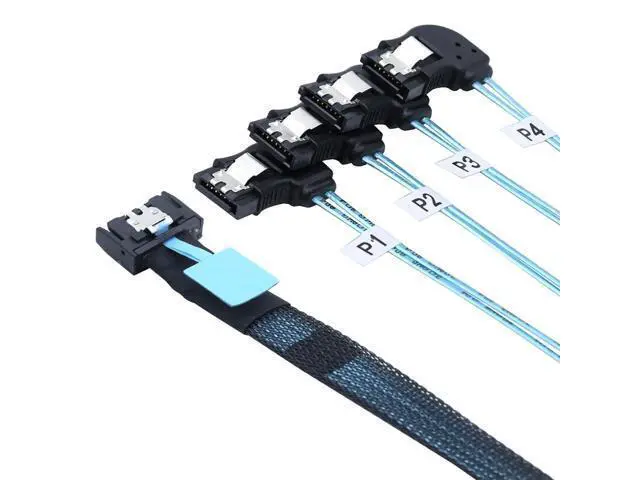 Alt view image 3 of 6 - Vszerda PCIE Slimline Mini SAS MCIO SFF-8654 38P to 4X SATA Left Angle Hard Drive Cable 50CM