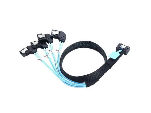 Alt view image 4 of 6 - Vszerda PCIE Slimline Mini SAS MCIO SFF-8654 38P to 4X SATA Left Angle Hard Drive Cable 50CM