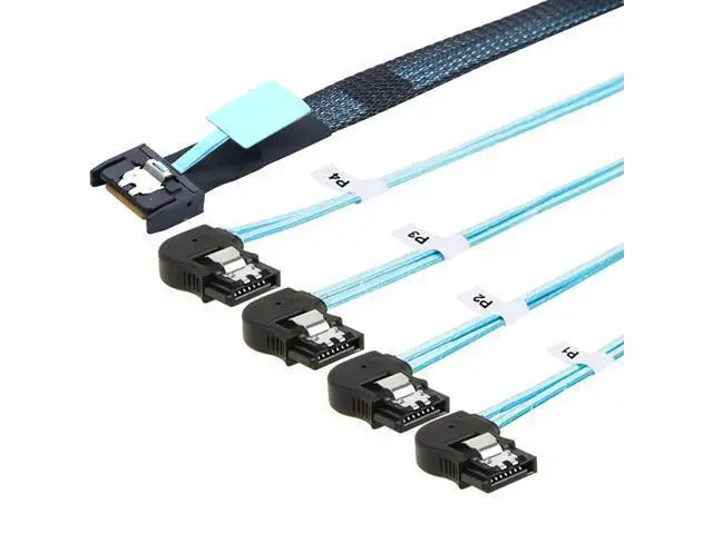Alt view image 6 of 6 - Vszerda PCIE Slimline Mini SAS MCIO SFF-8654 38P to 4X SATA Left Angle Hard Drive Cable 50CM