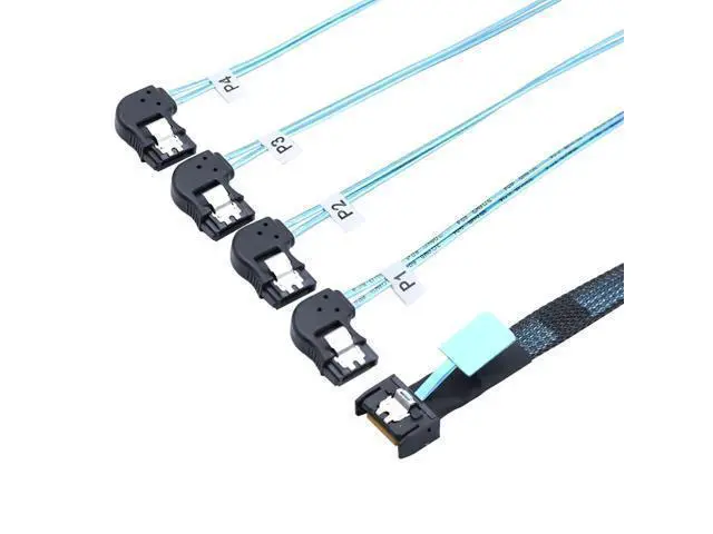 Alt view image 5 of 6 - Vszerda PCIE Slimline Mini SAS MCIO SFF-8654 38P to 4X SATA Left Angle Hard Drive Cable 50CM