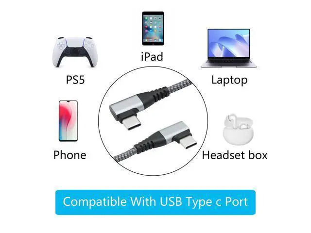 Alt view image 6 of 7 - Vszerda 90 Degree USB C to USB C Cable 3M/9FT, Right Angle 60W PD Type C Fast Charging & Data Transmission Nylon Braided Cable, for Type C Devices Laptop/Tablet/Cell Phone(Gray)