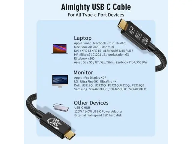 Alt view image 6 of 7 - Vszerda USB4 Cable, with Thunderbolt 5 Cable, 240 W Charging, 80 Gbps Data, gen4,16K@60Hz 4K120Hz HDR, USB C to USB C C, for Hub, Dock, M2, M3, SSD, Laptops, Monitor (TB5 80G 240W 1.5M)