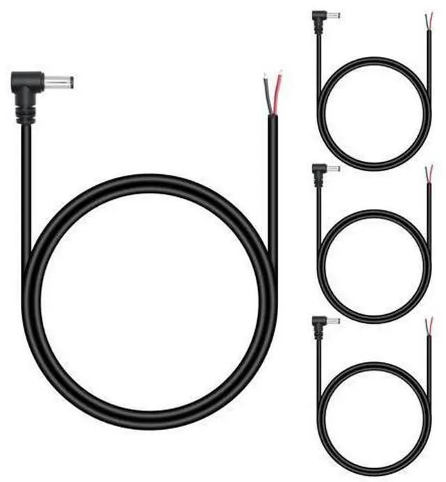 Main image of Vszerda 4Pcs DC 5.5mm x 2.1mm Male Plug Power Pigtail Wire 1M/3FT,18AWG 90 Degree Right Angle DC5521 Male Plug Jack to 2 Pin Bare Wire Open End Power Cable,for DC Power Supply Cable Repair Replacement