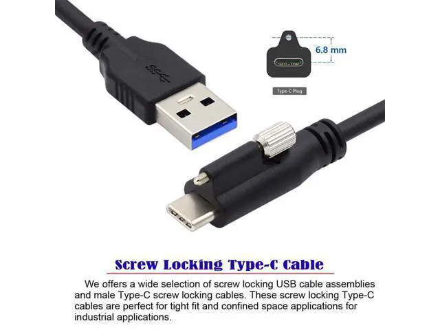 Alt view image 4 of 7 - Vszerda Standard USB3.0 Data Cable to USB 3.1 Type-C Locking Connector with Panel Mount Screw for Camera 2.0M