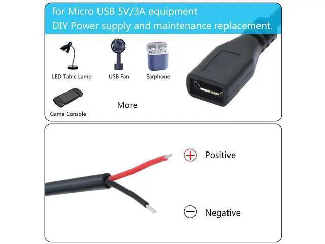 Alt view image 5 of 7 - Short Micro USB Female 2 Pin Bare Wire,30cm/11.8in Micro USB to Open End Pigtail Power Cable Easy Soldering,Micro USB 22AWG 3A for Micro USB Equipment Installed or Replace Repair DIY Cable(4Pcs)